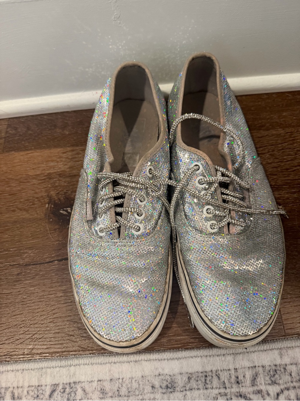 Vans Women's Silver Holographic Glitter Low-Top Sneakers